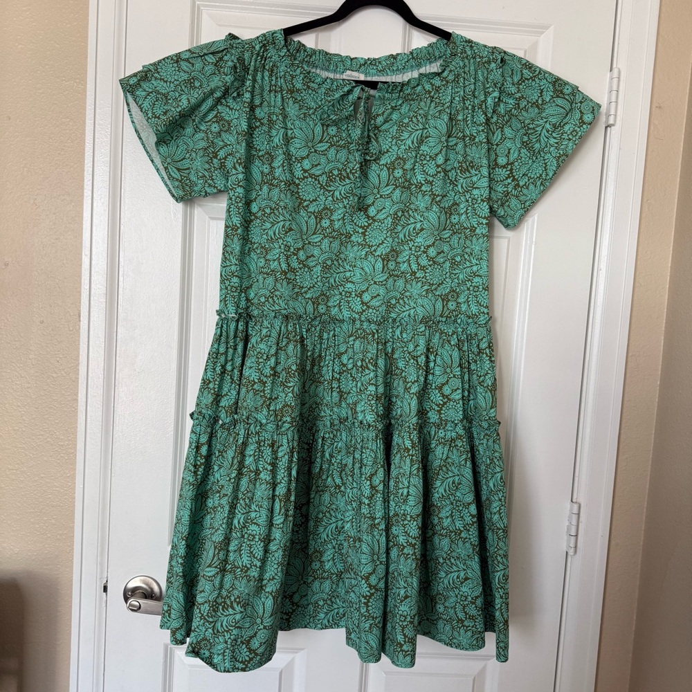 SUNDANCE Liora Poplin Popover Ruffle Tiered Dress with Pockets Boho Medium - Picture 2 of 9